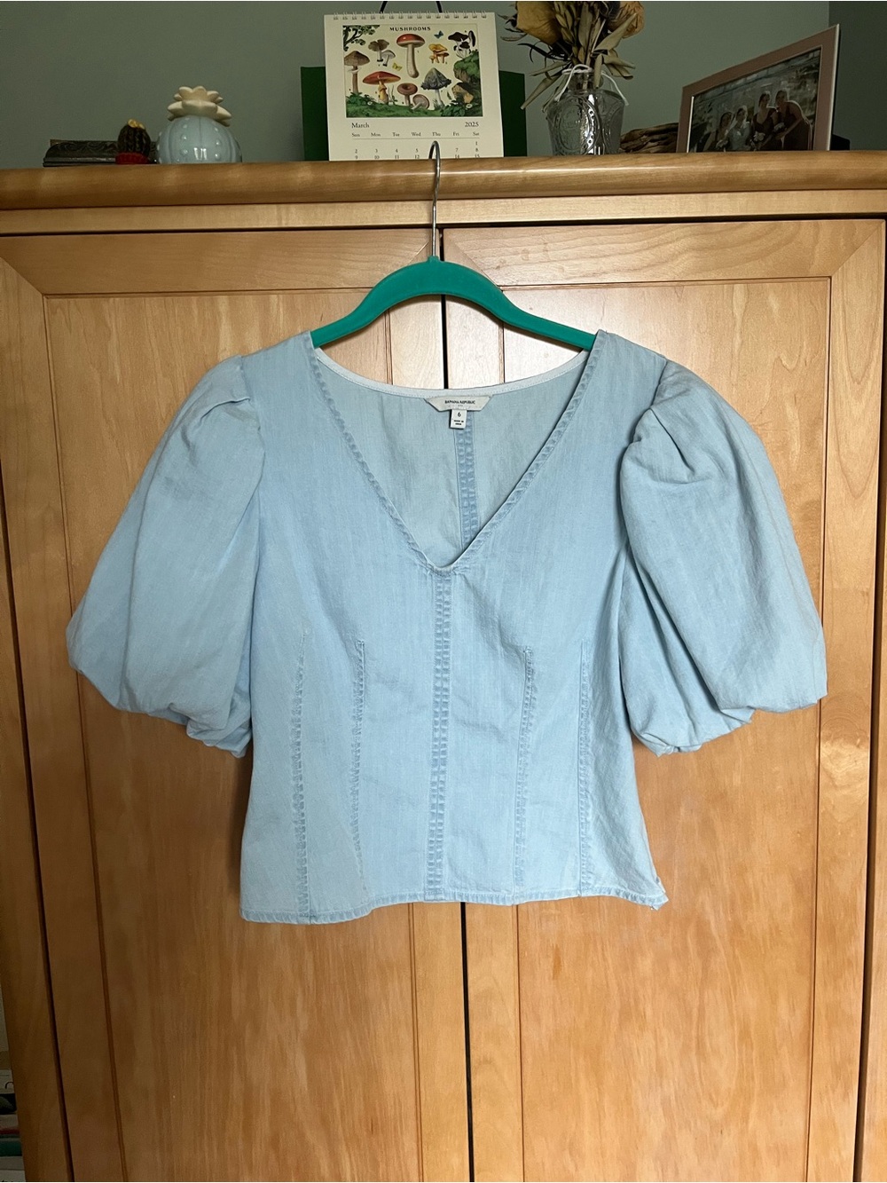 Banana Republic Light Blue Puff Sleeve V-Neck Top